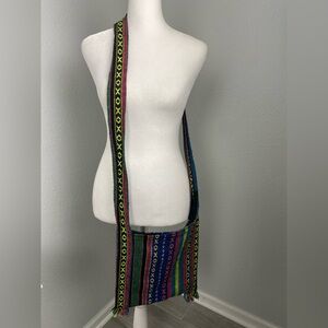 Piggy colorful handwoven crossbody bag striped pattern bohemian fringed tassels